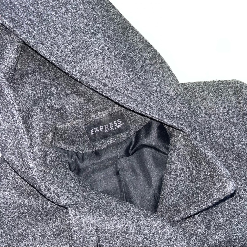 Express Charcoal Gray Double-Breasted Hooded Wool… - image 2